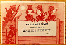 Antique Victorian Trade Card Quack Medicine Anthropomorphic Cats Chills Fever picture