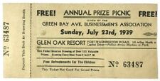 1939 July 23 Annual Prize Picnic Ticket Glen Oak Resort Milwaukee Wisconsin WI picture