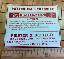 50 Old Potassium Hydroxide Poison Drug Store Pharmacy Labels Chippewa Falls WI picture