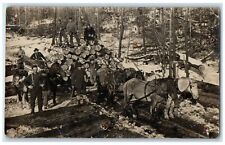 c1910's Hauling Logging Horse Sleigh Winter Scene RPPC Photo Antique Postcard picture