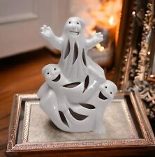 Vintage Halloween Decor 3 Ghosts Tea Light Candle Holder Porcelain Fall White  picture
