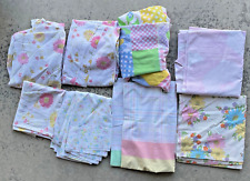 Vintage Sheets Lot of 8 Cutter Fabric 70s 80s 90s pastel Geo Mod Floral Wamsutta picture