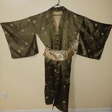 Women's Green and Gold Kimono Ceremonial Traditional Excellent Cond picture