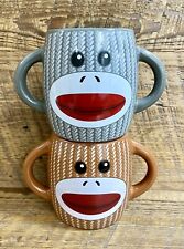 Sock Monkey Coffee Cocoa Mug Ceramic 16 oz Galerie Double Handle Cup Set of 2 picture