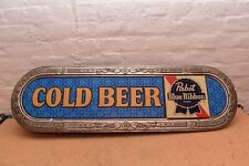Vintage Pabst Blue Ribbon Cold Beer Bar Light Sign Man Cave LARGE picture