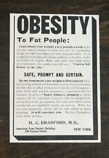 Vintage 1900 Obesity H.C. Bradford M.D. Original Ad 1021 picture