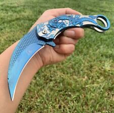 9” CSGO Blue Dragon Karambit Spring Assisted Open Blade Folding Pocket Knife picture