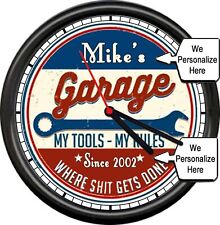 Personalized Your Name & Date Garage Mechanic Tools Funny Gift Sign Wall Clock picture
