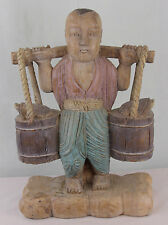 Huge Hand Carved Wooden Chinese Man With Buckets of Turtles - 20