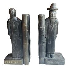 Vintage His & Her Pair Asian Scholar Bookends Carved Black Stone Read Desc  picture
