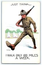 c1910's Military Soldier I Walk Only 100 Miles A Week WWI Wall Signed Postcard picture