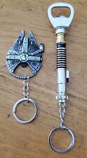 Star Wars ROTJ Luke Lightsaber 3D Solid Metal bottle opener + Falcon keychain  picture