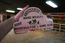 MAINE WILDLIFE FISH GAME CLUB PLATE TOPPER PORCELAIN METAL SIGN PARK HUNTING GUN picture