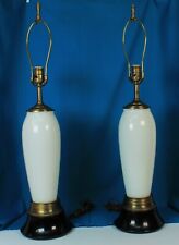 Pair Of Mid Century Modern White Milk Glass Table Lamps Rare picture