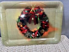 Vintage Holiday  Christmas Wreath Serving Tray Platter Large 16.5x11.5” picture
