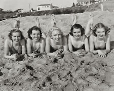 Vintage 1940s Photo - Five Beautiful Happy Young Women in Swimsuits on the Beach picture