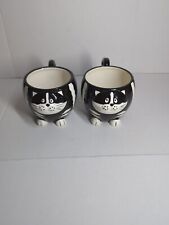 Pair Of Cat 3D Ceramic Black And White Coffee Tea Mugs Pier One New picture
