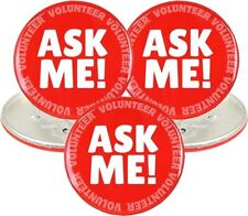 Red Ask Me Volunteer Pin Button Church and Charity Events Badges - Pack of 3 picture