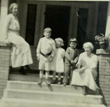 Women & Children On Porch Step House Blurry B&W Photograph 3.5 x 5.75 picture