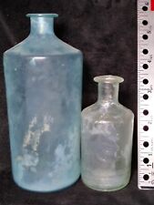 2 RARE Perfect Pontil Medicine Bottles Aqua Color Thin Glass Of 1830s Iridescent picture