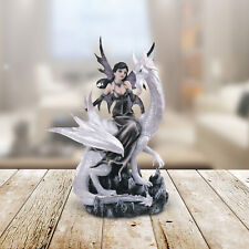 Gothic Black Fairy w/ White Dragon Statue 9