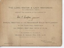 Antique Invitation Lord Mayor Osborn Guild Settlement Sheffield Cooper Sadler picture