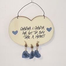 Vintage 80s Country Blue & Cream Grandma & Grandpa Wood Heart Wall Hanging picture