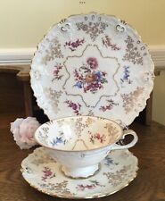 Teacup Trio by Eschenbach of Germany Monbijou Dresden Flowers & Gold Roses c1950 picture