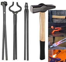 4Pcs Hammer & Blacksmith Forge Tongs Set For Bladesmith Anvil Forge Knife Making picture