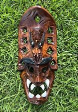 Wooden Dragon Demon Hand-Carved Tribal Mask 19in x 9in Stained & Painted *Read picture
