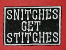 SNITCHES GET STITCHES WHITE MOTORCYCLE BIKER EMBROIDERED VEST PATCH IRON ON picture