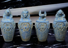 RARE ANCIENT EGYPTIAN ANTIQUE Set Heavy Of 4 Canopic Jars Sons Of Horus Handmade picture