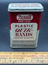 Vintage REXALL QUICK BANDS Adhesive BANDAGES Tin Can USA Grey/Cream -empty- picture