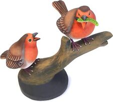 Handcarved Wooden Robin Birds Fighting for Worm ~ OOAK Christmas & Birthday Gift picture