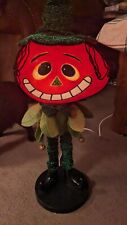 VTG Halloween Orange Smiling Pumpkin Head Elf Electric Pedestal Table Lamp 23