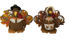 Vintage Stuffed Fabric Turkey Set Grapevine Thanksgiving Decor Centerpiece 16” W picture