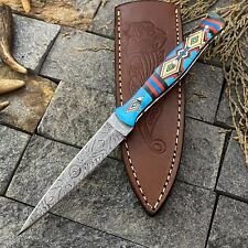 SHARDBLADE HAND FORGED Damascus Steel Hunting Dagger Throwing Boot Knife +Sheath picture
