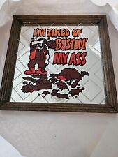 VTG Glass Mirror Carnival Donkey Cowboy 12x12 70s - 80s Country Farm Advertising picture