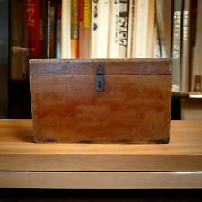 Vintage hand made wooden small chest box with lid metal hinges picture
