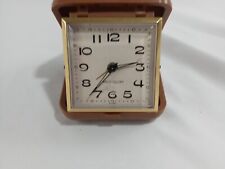 Westclox Wind Up Travel Alarm Clock Foldable Brown Hardcase Vintage Time Piece picture