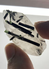 22 g Beautiful Green Cap Tourmalines On Quartz Crystal . picture