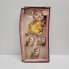 Vintage 1970 Miller Studio Chalk Ware Yellow Brown Cat Kitty Kat Family In Box picture