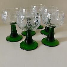 6 - Vintage Etched Wine Glasses, Green Beehive Stem Marked 1L France - Luminarc picture