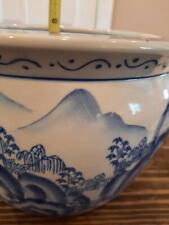 Vintage Blue White China Koi Fish Porcelain Bowl Vase Planter asian art cachepot picture