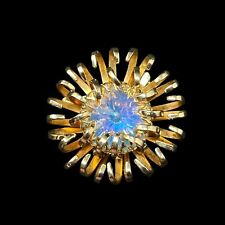 Vtg 1969 Sarah Cov Mystic Blue Rivoli Sun Star Burst  Gold Tone Brooch Pin picture