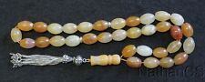 Prayer Beads Tesbih Large Oval Agate with Amber Color & Sterling - Very Unusual picture