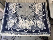 1992 MWW Easter Bunny Rabbits Foam Blue Floral Tapestry Cotton Throw Blanket picture