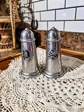 Rare Vintage Pewter Salt and Pepper Shakers Wilton Plough Tavern Frosted picture