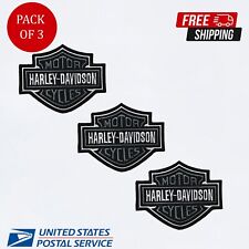 3 PCS Harley Davidson Grey Bar & Shield Logo Embroidery Patch 4 Inch Iron On Sew picture
