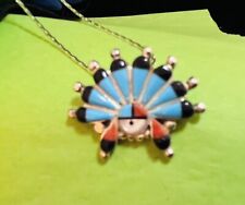 Navajo Sterling Turquoise Coral Sunface Kachina Necklace #971 picture